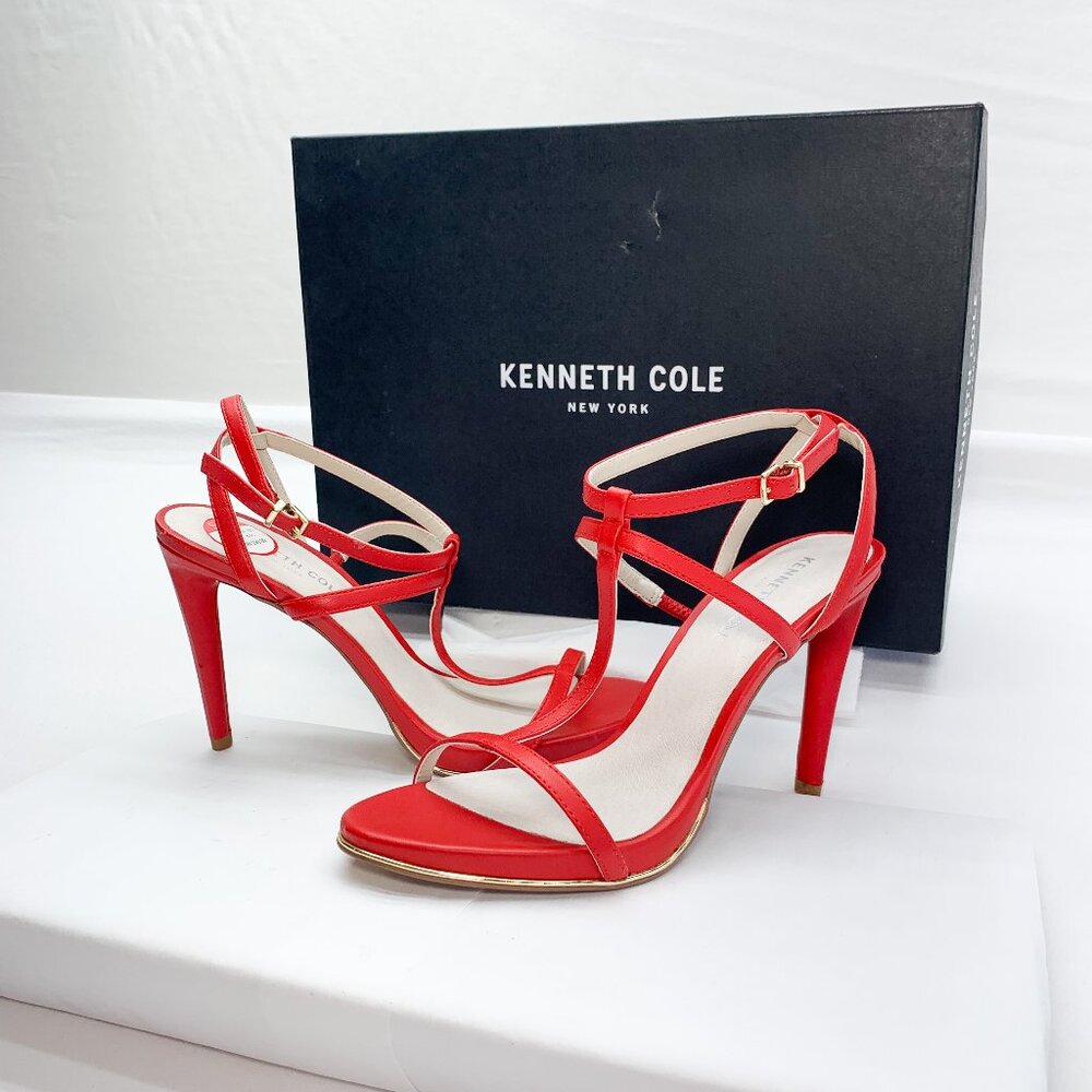 Kenneth Cole Bellamy Red T-Strap Stiletto Heels Size 7.5M